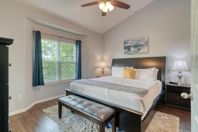 813 Holiday Rdg Unit H-11, Branson, MO 65616 - bedroom featuring lofted ceiling, baseboards, a ceiling fan, and wood finished floors