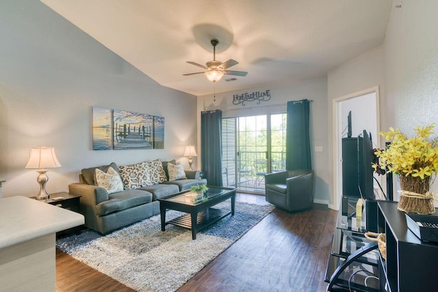 813 Holiday Rdg Unit H-11, Branson, MO 65616 - living room with baseboards, a ceiling fan, and wood finished floors