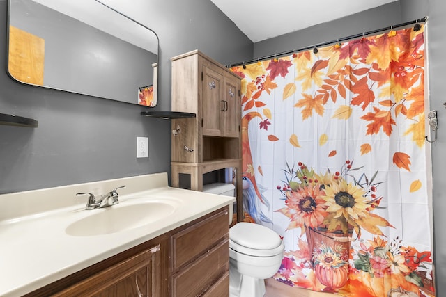 408 Meadowlark Rd, Branson West, MO 65737 - bathroom with toilet, a shower with curtain, and vanity