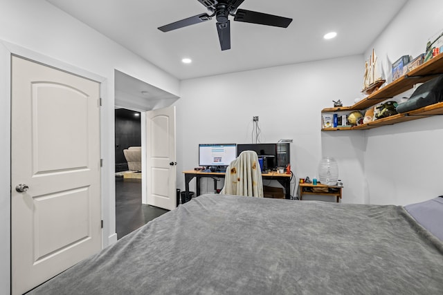 bedroom with recessed lighting and a ceiling fan