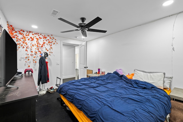 bedroom featuring recessed lighting and ceiling fan