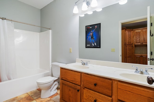 12048 N Farm Road 93, Walnut Grove, MO 65770 - bathroom with toilet, double vanity, and shower / bathtub combination with curtain