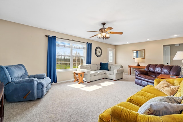 12048 N Farm Road 93, Walnut Grove, MO 65770 - living area with baseboards, carpet flooring, a ceiling fan, and recessed lighting