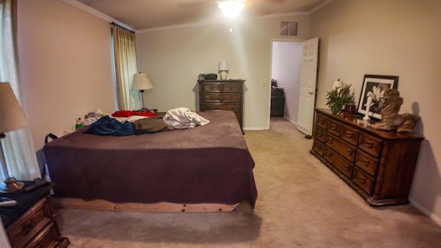 1156 SE 180th Rd, Clinton, MO 64735 - bedroom featuring light carpet, ornamental molding, baseboards, and a ceiling fan