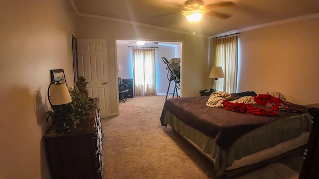 1156 SE 180th Rd, Clinton, MO 64735 - bedroom with light colored carpet, ornamental molding, and a ceiling fan