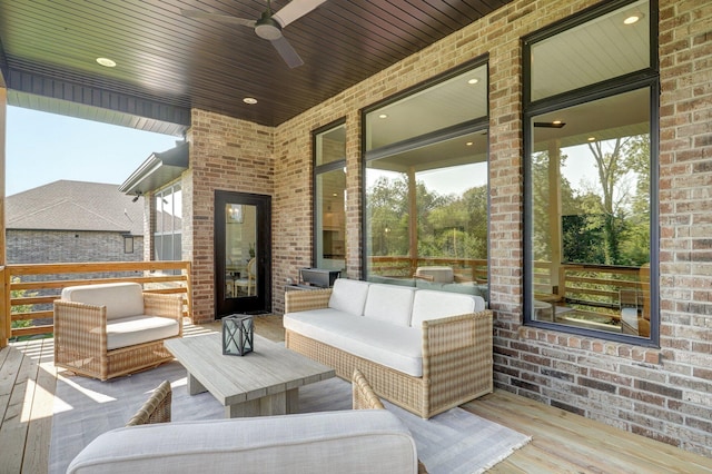 view of patio with an outdoor hangout area and ceiling fan