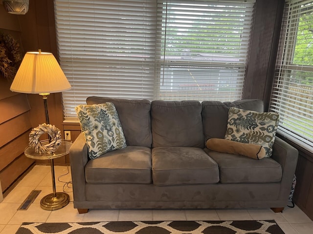 living room featuring light tile patterned floors