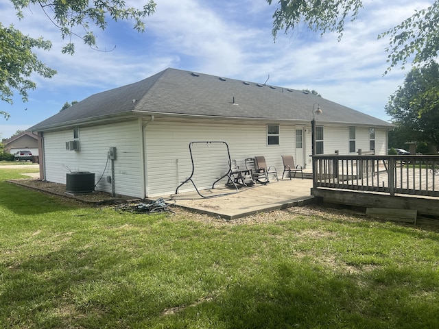 156 Southern Cross Dr, Clever, MO 65631 - rear view of property with a wooden deck, a yard, central AC, a shingled roof, and a patio area