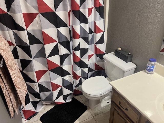 156 Southern Cross Dr, Clever, MO 65631 - full bathroom featuring a textured wall, toilet, vanity, tile patterned flooring, and curtained shower