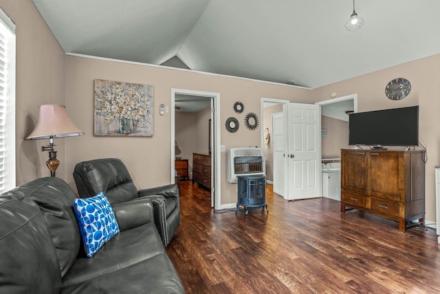 70 Roseville Dr, Rogersville, MO 65742 - living area featuring heating unit, lofted ceiling, and wood finished floors