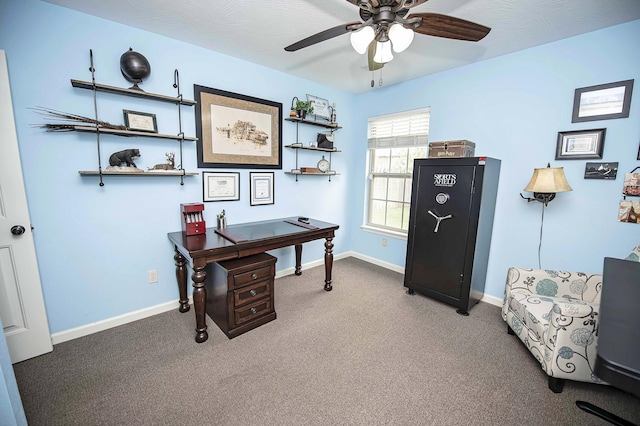 824 E Crystal Ave, Nixa, MO 65714 - home office with ceiling fan, carpet flooring, and baseboards