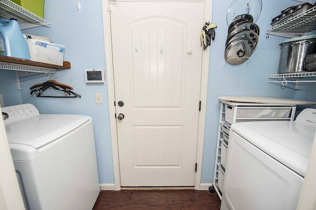 824 E Crystal Ave, Nixa, MO 65714 - laundry area featuring independent washer and dryer, dark wood-style floors, and baseboards