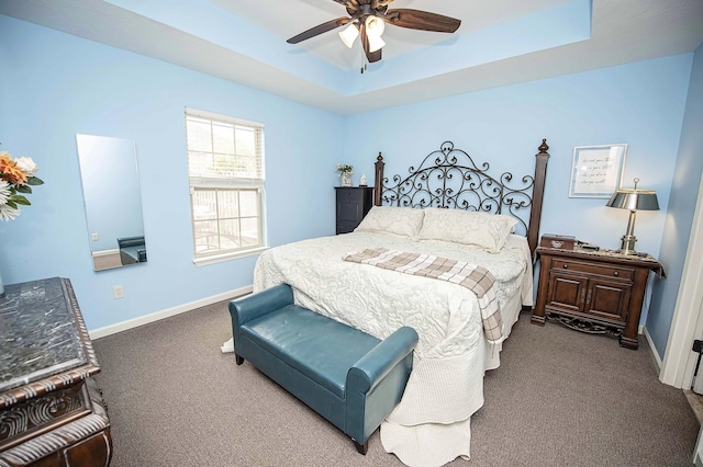 824 E Crystal Ave, Nixa, MO 65714 - bedroom with carpet, baseboards, a raised ceiling, and ceiling fan