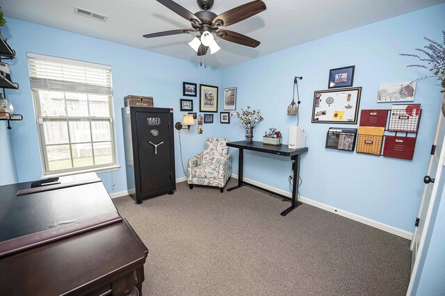 824 E Crystal Ave, Nixa, MO 65714 - misc room featuring a ceiling fan, carpet floors, baseboards, and an office area