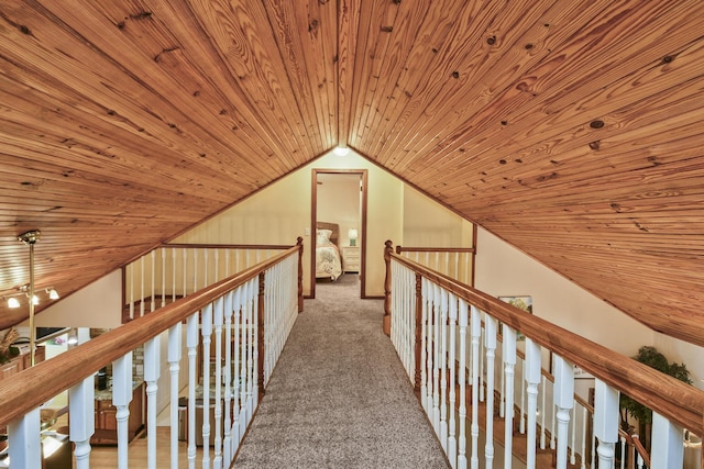 147 Liberty Ln, Kimberling City, MO 65686 - hall featuring wood ceiling, lofted ceiling, and carpet floors