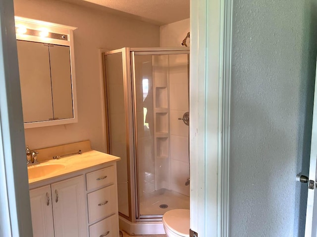 468 Martingale Dr, Theodosia, MO 65761 - full bathroom with a shower stall, vanity, toilet, and a textured wall