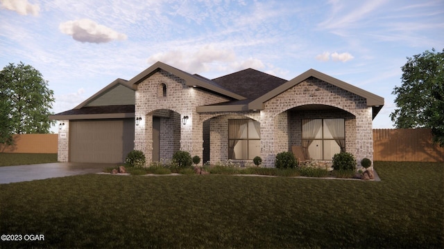 814 Blackthorn Dr, Carl Junction, MO 64834 - french country home featuring fence, an attached garage, driveway, brick siding, and stone siding