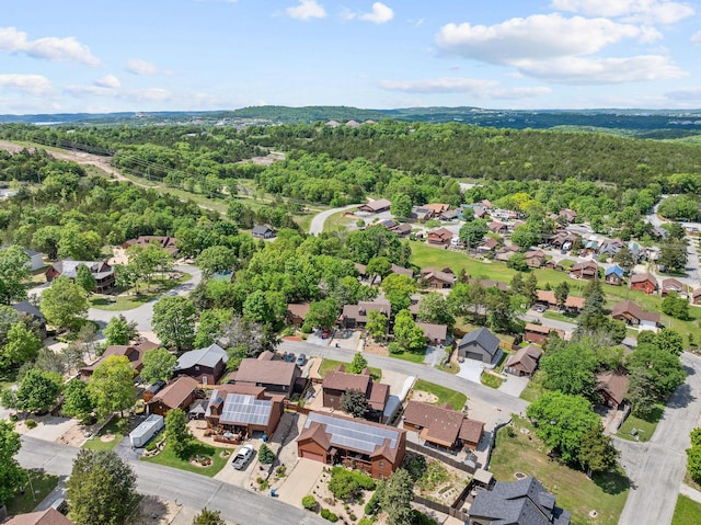 aerial view of residential area featuring a forest