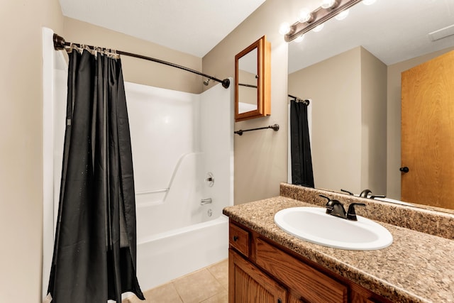 3742 W Village Ter, Springfield, MO 65810 - bathroom featuring shower / bath combo, tile patterned floors, and vanity