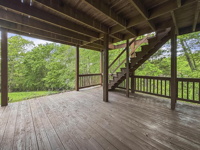 138 Canyon Forest Cir, Kimberling City, MO 65686 - deck with stairs and a wooded view