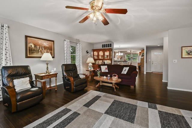 138 Canyon Forest Cir, Kimberling City, MO 65686 - living area featuring wood finished floors, ceiling fan, and plenty of natural light