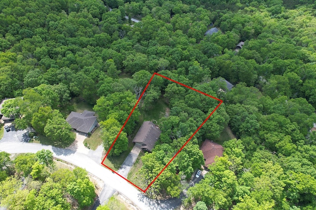 138 Canyon Forest Cir, Kimberling City, MO 65686 - aerial view of property's location featuring a heavily wooded area and property boundaries highlighted