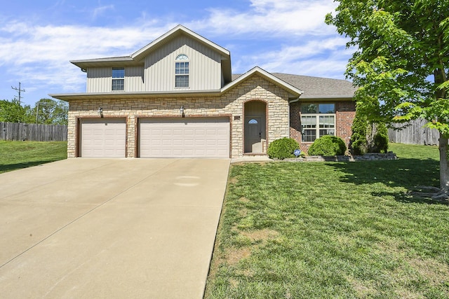 2107 S Gristmill Ct, Ozark, MO 65721 - traditional-style home with driveway, board and batten siding, a garage, and stone siding