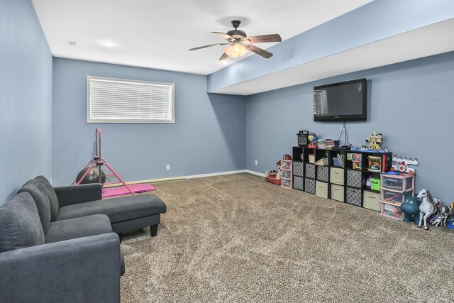 2107 S Gristmill Ct, Ozark, MO 65721 - game room featuring carpet floors, a ceiling fan, and baseboards