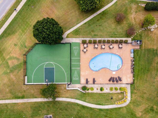 aerial view of a pool