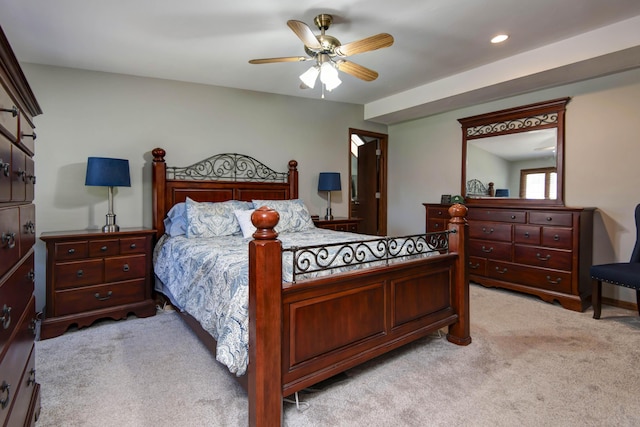 1918 E Buena Vista St, Springfield, MO 65804 - bedroom featuring light carpet, ceiling fan, and recessed lighting