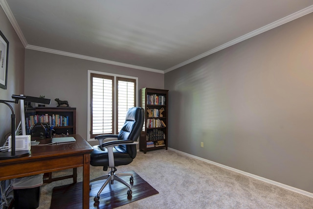 1918 E Buena Vista St, Springfield, MO 65804 - office area with crown molding, carpet flooring, and baseboards