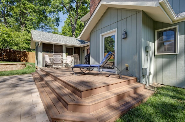 1918 E Buena Vista St, Springfield, MO 65804 - wooden terrace featuring outdoor dining area and a patio
