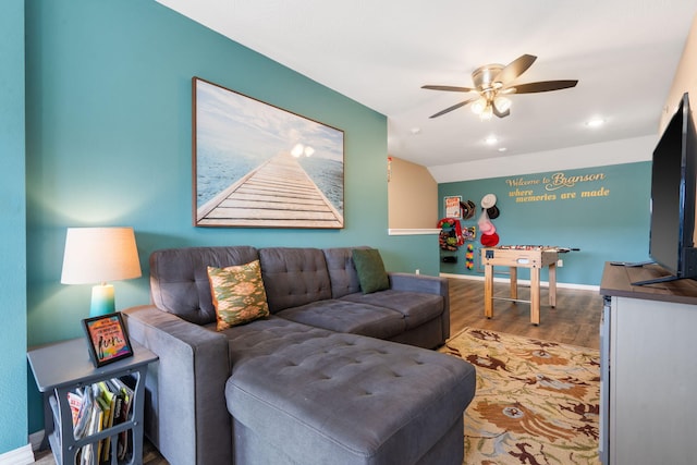 3112 S Vinyards Terrace Parkway Unit 4, Branson, MO 65616 - living room with wood finished floors, a ceiling fan, recessed lighting, and baseboards