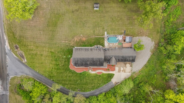 view from above of property with a pool area