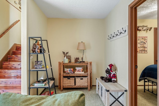 167 Motel Ln, Cape Fair, MO 65624 - living area with stairway, carpet floors, and a textured ceiling