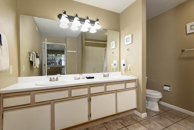 186 Bunker Ridge Dr Unit 2, Branson, MO 65616 - full bath with tile patterned flooring, toilet, a shower, double vanity, and baseboards