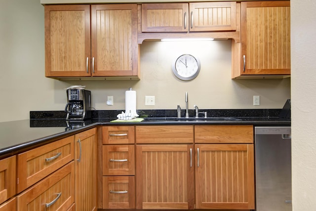 186 Bunker Ridge Dr Unit 2, Branson, MO 65616 - kitchen featuring dishwasher, a sink, and dark stone counters