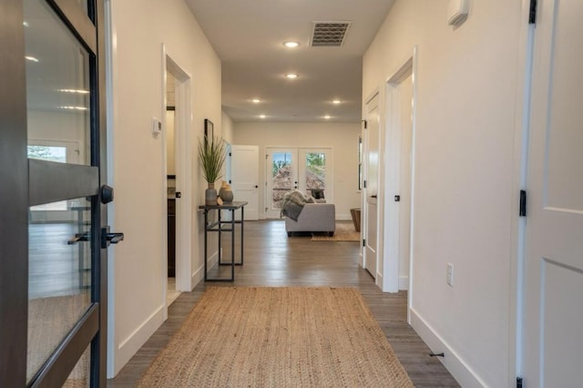 5955 S Farm Rd 163 205A, Springfield, MO 65810 - corridor featuring baseboards, recessed lighting, dark wood-style flooring, and french doors