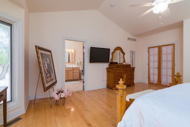 62 Turtledove Ln, Lampe, MO 65681 - bedroom featuring vaulted ceiling, light wood-style floors, ensuite bath, baseboards, and a ceiling fan