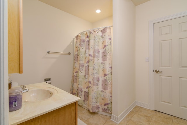 62 Turtledove Ln, Lampe, MO 65681 - bathroom featuring tile patterned flooring, vanity, a shower with curtain, and recessed lighting