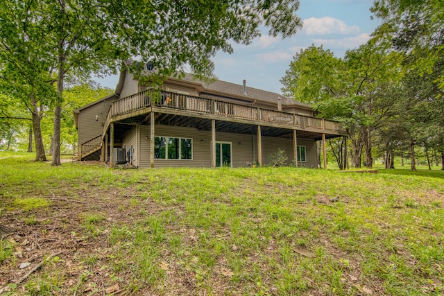 62 Turtledove Ln, Lampe, MO 65681 - back of house with a wooden deck, central air condition unit, and stairway