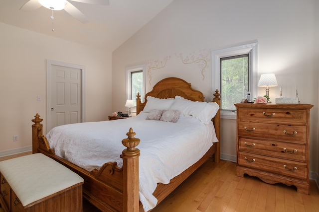 62 Turtledove Ln, Lampe, MO 65681 - bedroom featuring light wood-style flooring, lofted ceiling, ceiling fan, and baseboards