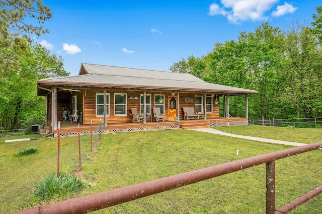4949 S 196th Rd, Halfway, MO 65663 - view of front of house with a porch, cooling unit, and metal roof