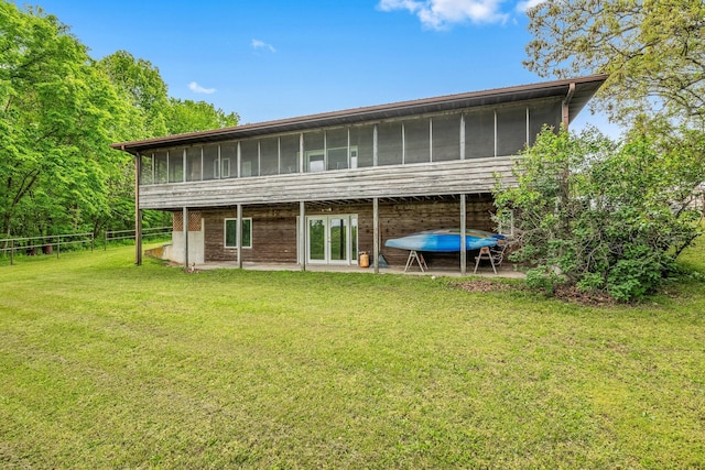 4949 S 196th Rd, Halfway, MO 65663 - rear view of house with a sunroom, a patio area, and french doors