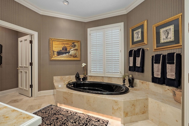 5245 S Stonehaven Dr, Springfield, MO 65809 - bathroom with a garden tub and crown molding