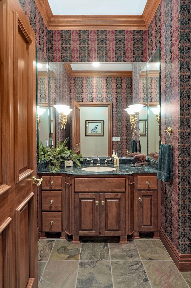 5245 S Stonehaven Dr, Springfield, MO 65809 - bathroom with ornamental molding and vanity