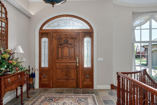 5245 S Stonehaven Dr, Springfield, MO 65809 - foyer with stone tile floors and baseboards