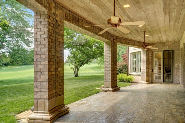 5245 S Stonehaven Dr, Springfield, MO 65809 - view of patio / terrace with ceiling fan and view of golf course