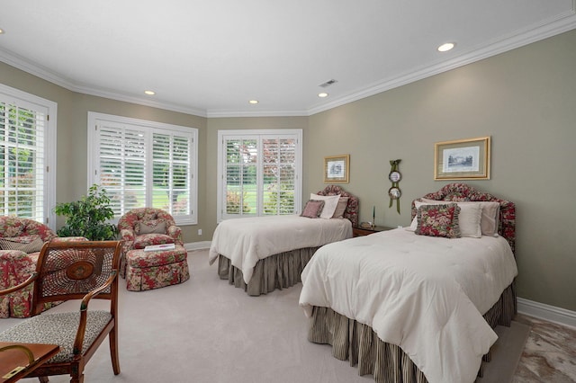 5245 S Stonehaven Dr, Springfield, MO 65809 - bedroom with multiple windows, baseboards, recessed lighting, ornamental molding, and carpet floors