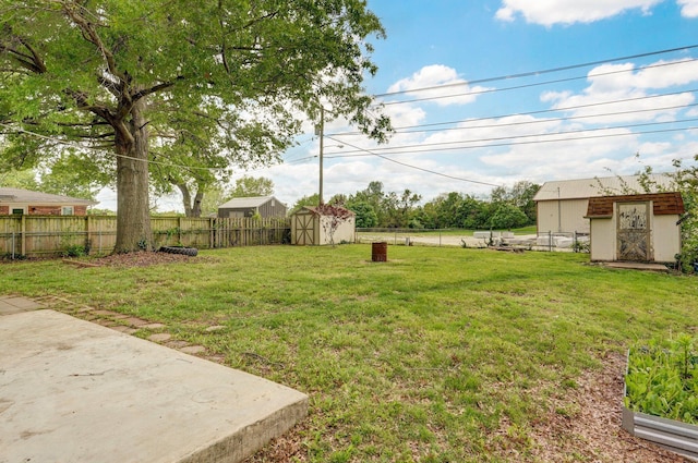 view of yard featuring a storage unit and an outbuilding